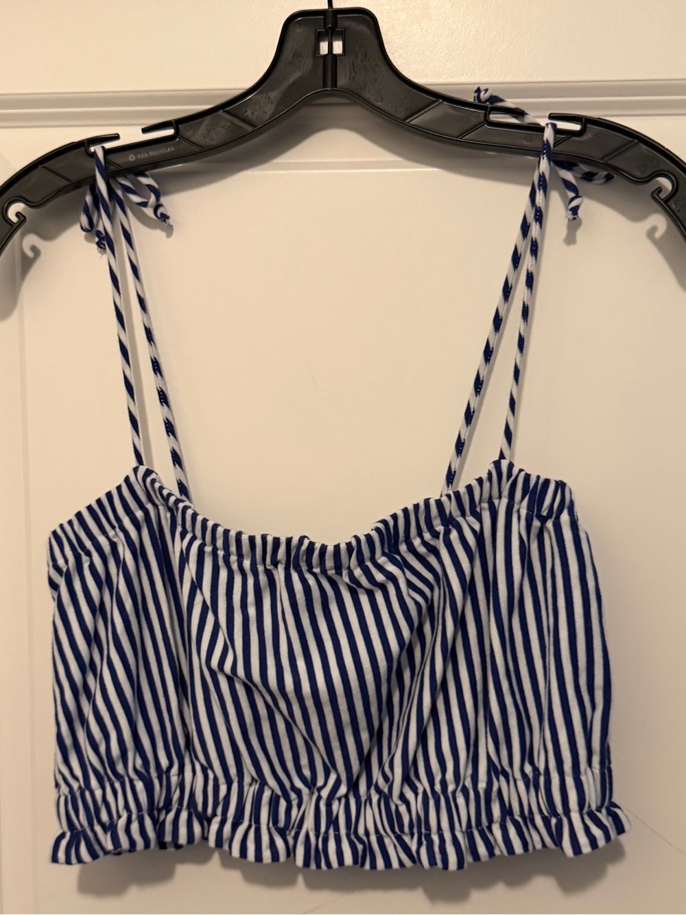 Blue and White Striped Tie-Shoulder Crop Top